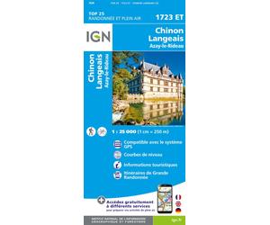 Carte de randonnée IGN TOP 25 n° 1723 ET - Chinon, Langeais, Azay-le-Rideau