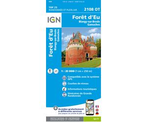 Carte de randonnée IGN TOP 25 n° 2108 OT - Forêt d'Eu, Blangy-sur-Bresle, Gamaches