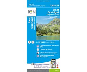 Carte de randonnée IGN TOP 25 n° 2248 ET - Axat, Quérigut & Gorges de l'Aude (Pyrénées)