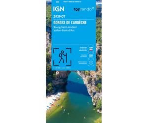 Carte de randonnée IGN TOP 25 n° 2939 OT - Gorges de l'Ardèche, Bourg-Saint-Andéol, Vallon-Pont-d'Arc