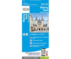 Carte de randonnée IGN TOP 25 n° 3315 ET - Nancy, Toul & Forêt de Haye