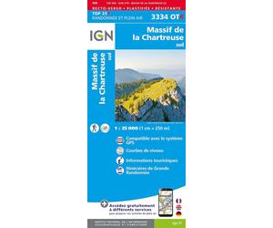 Carte de randonnée IGN TOP 25 n° 3334 OTR (résistante) - Massif de la Charteuse Sud (Alpes)