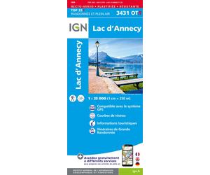 Carte de randonnée IGN TOP 25 n° 3431 OTR (résistante) - Lac d'Annecy (Alpes)
