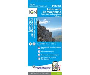 Carte de randonnée IGN TOP 25 n° 3433 ET - St-Jean-de-Maurienne, St-François-Longchamp & Valmorel (Alpes)