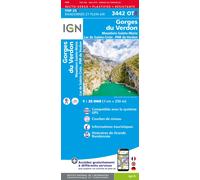 Carte de randonnée IGN TOP 25 n° 3442 OTR (résistante) - Gorges du Verdon, Moustiers-Ste-Marie & Lac de Ste Croix (PNR du Verdon)