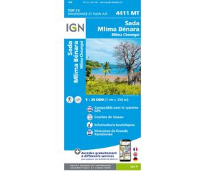 Carte de randonnée IGN TOP 25 n° 4411 MT - Mayotte Sud (archipel des Comores), Sada, Mlima Bénara, Mlima ChounguiI