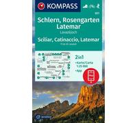 Carte de randonnée KOMPASS 651 Schlern, Rosengarten, Latemar, Lavazejoch / Sciliar, Catinaccio, Latemar, Passo di Lavaze 1:25.000 : sentiers de randonnée balisés, refuges, itinéraires cyclables