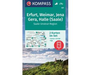 Carte de randonnée n° 457 - Erfurt, Weimar, Jena, Gera, Halle (Allemagne) | Kompass