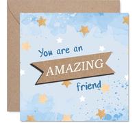 Carte de remerciement Heartfelt - Warm Wishes for a Brilliant Mate - Étoiles bleues et dorées avec bannière réconfortante - Sure to Brighten Their Day - Carré de 145 mm, enveloppe incluse