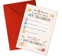 Carte de remerciement interactive pour enseignants, cadeau de e la part des étudiants, pliée simple avec enveloppe (13,5 x 20,3 cm) Top 5 Reasons I Love That You're My Teacher