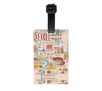 Carte de Rome avec des monuments Illus Imprimée Premium PVC Étiquette de bagage fiable Valise ID Holder sans tracas Accessoire de voyage essentiel Cadeau