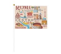 Carte de Rome avec monuments Illus Lot de 6 et 10 drapeaux à agiter à la main, drapeau à main sur bâton, pour défilés, fête, bar, anniversaire