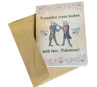 Carte de Saint-Valentin médiévale avec illustrations à l'ancienne et dictons amusants pour les amateurs d'histoire, gestes d'amour mémorables, cadeaux de Saint-Valentin