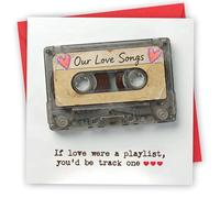 Carte de Saint Valentin Motif cassette Design cassette Écologique 4 pages Taille 150 x 150 mm Carte de Saint-Valentin avec enveloppe rouge Message à l'intérieur Imprimé et emballé au Royaume-Uni