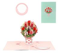 Carte de Saint-Valentin pop-up 3D avec bouquet de fleurs sauvages, message d'amour personnalisé et floraison éternelle, cadeau et décoration 2 en 1 (rouge_A)