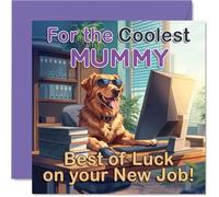 Carte de soutien pour nouvel emploi pour maman - Coolest Mummy Vibes - portant des lunettes de soleil Golden Retriever au bureau - Carré de 145 mm, enveloppe incluse