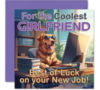 Carte de soutien pour nouvel emploi pour petite amie - Motif coquin dans des lunettes de soleil au bureau - Motif violet vif et jaune - Carré de 145 mm, enveloppe incluse