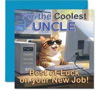 Carte de soutien pour oncle - Chat cool à l'ordinateur apporte un sourire - Motif de lunettes de soleil amusant pour souhaiter bonne chance - Carré de 145 mm, enveloppe incluse