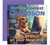 Carte de soutien pour petit-fils - Chien effronté dans des lunettes de soleil au bureau - Scène de bureau colorée pour un envoi confiant - Carré de 145 mm, enveloppe incluse