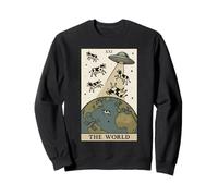 Carte de Tarot Extraterrestre The World UFO Invasion Vache drôle Sweatshirt