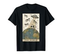 Carte de Tarot Extraterrestre The World UFO Invasion Vache drôle T-Shirt