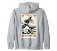 Carte de Tarot Humoristique Chat Surfant la Grande Vague de Kanagawa Sweat à Capuche