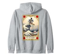 Carte de Tarot Japonais représentant Un Chat Surfant La Grande Vague de Kanagawa Sweat à Capuche
