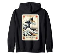 Carte de Tarot Japonais représentant Un Chat Surfant La Grande Vague de Kanagawa Sweat à Capuche