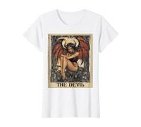 Carte de Tarot The Devil Female T-Shirt Graphique avec Valeur, Femme, Blanc, M
