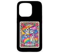 Carte de Tarot tie Dye The Lovers Goth Skeletons Lesbian Kissing Coque pour iPhone 15 Pro