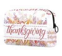 Carte de Thanksgiving avec motif floral pour femme, trousse de toilette de voyage, grande pochette de maquillage pratique avec fermeture éclair, multicolore, 18.5x7.5x13cm/7.3x3x5.1in, Trousse de