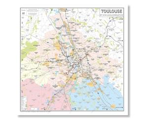 Carte de Toulouse et son Agglomération - Poster Plastifié 100x100cm