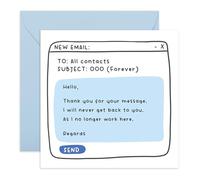 Carte de travail amusante - Message « Out of Office Forever » - Idéal pour collègue, ami, patron, collègue, équipier, lui, elle, femme, homme - Livré avec des autocollants