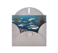 Carte de vacances en papier nacré gris avec enveloppe - Motif requins sous la mer - Convient pour les vœux d'anniversaire, les félicitations et les condoléances.