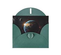 Carte de vacances en papier nacré vert foncé avec enveloppe - Carte de vœux d'anniversaire ou de mariage - Carte de vœux de mariage - Carte de vœux et de condoléances - Motif planète