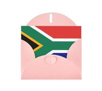 Carte de vacances horizontale avec enveloppe en forme de cœur rose et écrire divers vœux de vacances avec drapeau de l'Afrique du Sud