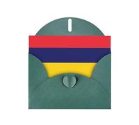 Carte de vacances horizontale Drapeau de l'île Maurice avec enveloppe en forme de cœur vert foncé et écrire divers vœux de vacances