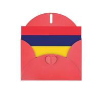 Carte de vacances horizontale Drapeau de l'île Maurice avec enveloppe rouge en forme de cœur et écrire divers vœux de vacances