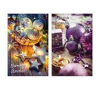 Carte De Voeux - 5 Cartes Bonne Année Boules de Noël Décor Pailleté et Brillant G