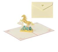 Carte de Voeux Stéréoscopique 3D de Style Chinois Créatif de Style Chinois de Printemps | Carte de Voeux Stéréoscopique de l'Année du Cheval avec Enveloppe Rouge, Parfait Pour Les Cadeaux Lune, Nouvel