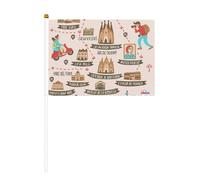 Carte de voyage de Barcelone avec 6 paquets et 10 drapeaux agitant à la main, drapeau à main sur bâton, pour défilés, fêtes, bars, anniversaires