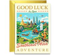 Carte de voyage « Good Luck on your Southeast Asia Adventure » - Carte de voyage en Asie du Sud-Est - Format A5 avec enveloppe dorée
