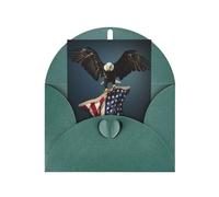 Carte de vœux 3D Aigle à tête blanche volant avec drapeau américain avec boucle d'amour verticale en papier perlé avec enveloppes pour amis, famille