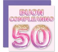 Carte de vœux 50e anniversaire pour femme - Ballons roses violets à paillettes - Cartes de joyeux 50e anniversaire pour femme de 50 ans, maman, grand-mère, tante, 145 mm, cinquantième anniversaire