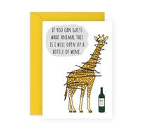 Carte de vœux amusante - « Guess What Animal, I'll Open a Bottle of Wine » - Pour les amateurs de vin, buddy, amis, frère, ami, compagnon, garçon, collègue, voisin, elle, lui, girafe - Livré avec