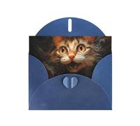 Carte de vœux aquarelle tête de chat bleue de 15,2 x 10,2 cm avec enveloppe, adaptée pour les vœux d'anniversaire, les félicitations de mariage