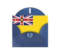 Carte de vœux avec impression drapeau de Niue WHJSHOP bleue - Papier nacré haut de gamme avec effet nacré double face