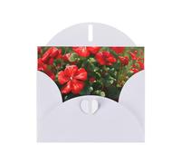 Carte de vœux avec impression géraniums rouges WHJSHOP blanc - Papier nacré double face avec boucle d'amour et enveloppe en papier nacré