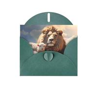 Carte de vœux avec imprimé agneau JKIEGOQ vert foncé avec un lion sur les nuages 10,2 x 15,2 cm pour Noël, Saint-Valentin, mariage, fête d'invitation