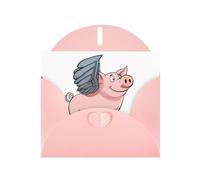 Carte de vœux avec imprimé cochon BROLEO rose avec ailes pour Noël, anniversaire, Saint-Valentin, anniversaire de mariage et invitations de fête